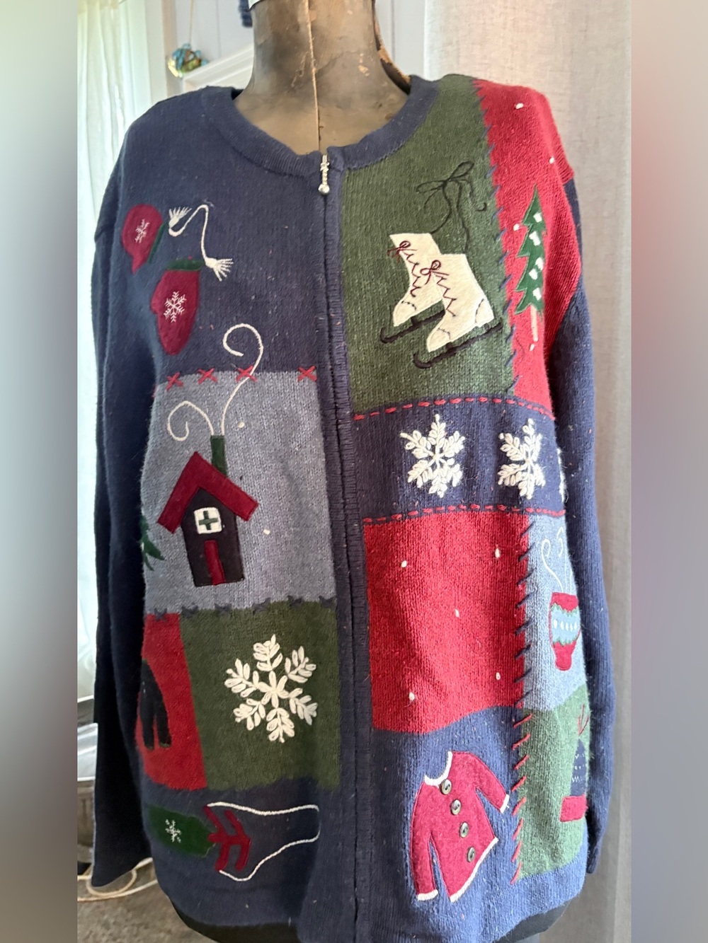Croft & Barrow XL Patchwork Christmas Winter Cardigan Angora Wool
